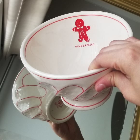 ❗Anthropologie Molly Hatch White and Red Gingerbread Man Bowl❗ - Picture 3 of 4